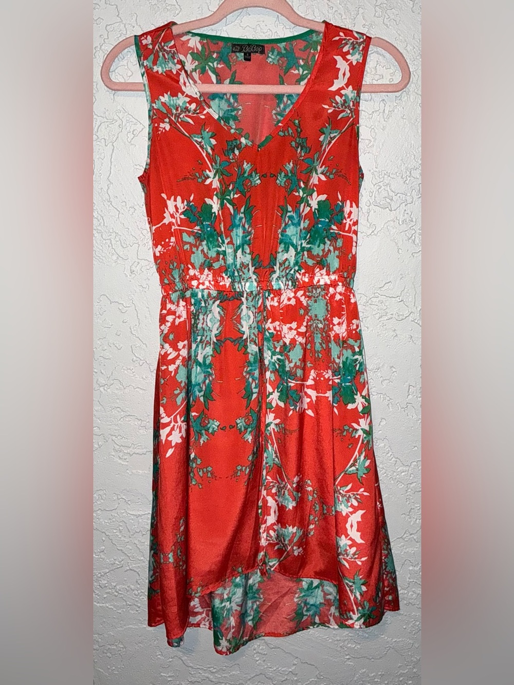 BeBop Red Floral Casual Dress with Green Accents